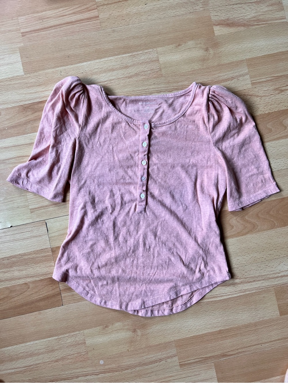 Anthropologie Dusty Pink Puff Sleeve Henley Top